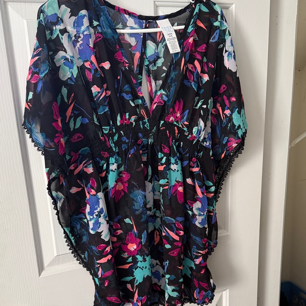 Time and Tru Floral Swim Coverup - Black, Blue, Pink